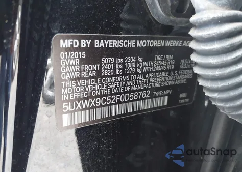 2015 BMW X3 xDrive28I from USA, damaged, VIN 5UXWX9C52F0D58762